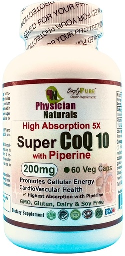 [BRSWI2QMOUIQMH3A] Super Coq 10 Co-Enzyme with Piperine 200 mg 60 Veggie.caps 5X Absorption Heart Cellular Health and Boost Energy