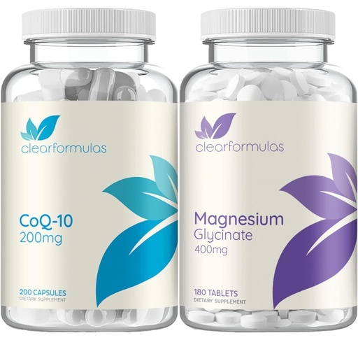 [BRSRGYD4OQMQADQZ] Clear Formulas Magnesium Glycinate & CoQ10 200mg Bundle | Energy Mood and Brain Support Bundle with High Absorption Magnesium and Coenzyme Q10 Supplements