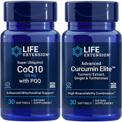 [BRSRMCQPOB6Q2ELB] Life Extension Super Ubiquinol CoQ10 with PQQ, 100 mg | Advanced Curcumin Elite™ Turmeric Extract, Ginger & Turmerones | Heart & brain health, support healthy inflammatory and immune responses