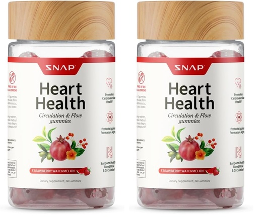 [BRSRGFI7OQFAYHTZ] Snap Supplements Heart Health Gummies, Blood Circulation Supplements, CoQ10 Heart Health Supplements, Blood Flow Supplement, Sugar Free, 60 Gummies (Pack of 2)
