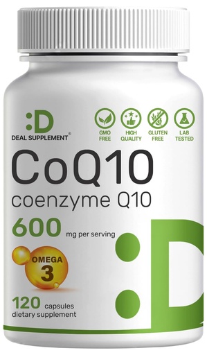 [BRSREYYKAB7G23TH] CoQ10 600mg, 120 Capsules – with Omega 3 Fatty Acid 100mg – Max Strength – Bioavailable Coenzyme Q10 Supplements – Heart, Energy, & Brain Health Antioxidant Support – Non-GMO
