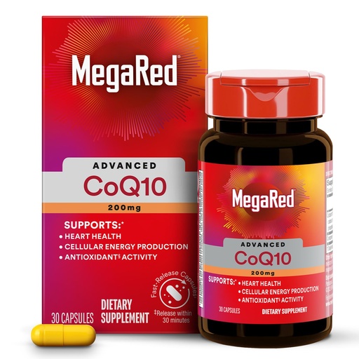 [BRSRGGQ2AEMGGCYZ] MegaRed Advanced CoQ10 Supplements- 200mg Per Serving, Powerful Antioxidant that Supports Cellular Energy Production and Protects Against Free Radicals*- 30 Coenzyme Q10 Capsules, 30 Servings