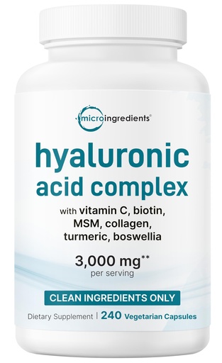 [BRSRGYAECQNB4DLU] Micro Ingredients Hyaluronic Acid Complex, 240 Vegetarian Capsules | with Collagen, MSM, Vitamin C, Biotin, Turmeric & Boswellia | Non-GMO, Filler-Free, cGMP Manufactured & Lab Tested