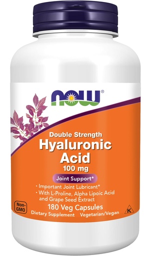 [BRSREC35OV7BECTO] NOW Foods Supplements, Hyaluronic Acid 100 mg, Double Strength with L-Proline, Alpha Lipoic Acid and Grape Seed Extract, 180 Veg Capsules (1)