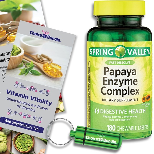 [BRSRECQHO4HQKDI4] Spring Valley Papaya Enzyme Complex Chewable Tablets Digestive Health 180 Ct Plus Vitamin Vitality & Pill Container (3 Items)!