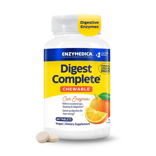 [BRSWKYQ7OF6RG3A3] Enzymedica Digest Complete Chewable - Digestive Enzyme Supplement for Women & Men, Chewable Enzyme Tablets for Digestion, Gut Health Support, Helps Gas & Bloating, Energy Support, Vegan - 60 Tablets