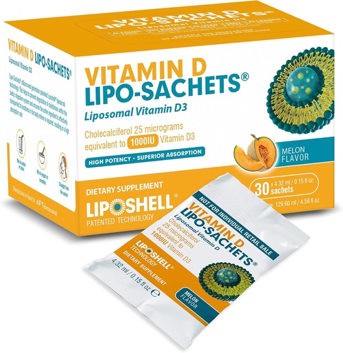 [BRSW2ZL4A4BB6YLL] Lipo-Sachets Liposomal Vitamin D3-1000IU Per Serving for Immune System Support - High Absorption Vitamin D - GMO Free, No Added Sugar - 30 Liposomal Liquid Vitamin D Packets