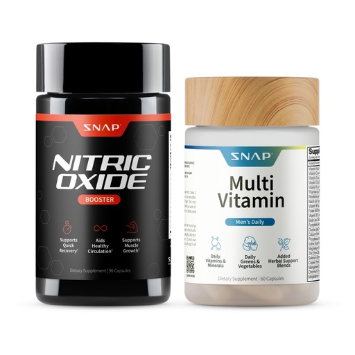 [BRSRGYYHB56RQAAY] Snap Supplements Nitric Oxide Booster + Men's Daily Multi Vitamin Bundle, 90 + 60 Capsules