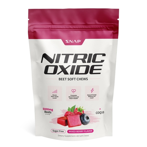 [BRSRAFQ3O4IBSDLZ] Snap Supplements Beet Root Natural Nitric Oxide Supplements for Men & Women, with Beet Root Extract for Energy, Heart Health & Circulation Support, 60 Soft Chews (1 Month Supply), Mixed Berry