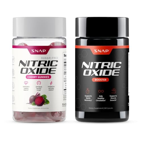 [BRSRECYCOVYBA3T7] Snap Supplements Nitric Oxide Beet Root Gummies + Nitric Oxide Booster Bundle, 60 Cherry Gummies + 90 Vegetarian Capsules
