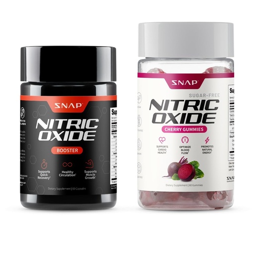 [BRSROEA2CQJQMCTH] Snap Supplements Nitric Oxide Booster + Nitric Oxide Beet Root Gummies Bundle, 60 Vegetarian Capsules + 60 Cherry Gummies