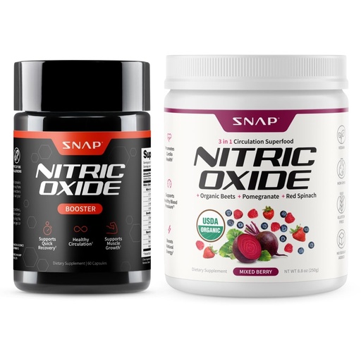 [BRSWYGL3CMAROCT2] Snap Supplements Nitric Oxide Booster + Nitric Oxide Beets Mixed Berry Bundle, 60 Vegetarian Capsules + 30 Servings