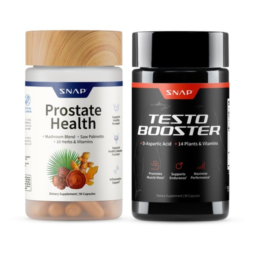 [BRSRACDQPMFAIADV] Snap Supplements Prostate Health Support Supplement Bundle with Testo Booster, 90 Capsules Each