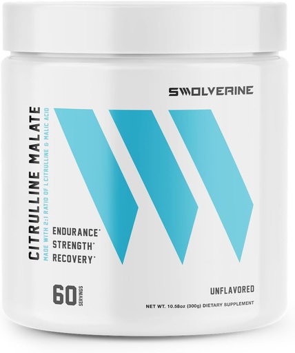 [BRSW2BL6A4NQAEQZ] Swolverine Citrulline Malate 2:1 | 2:1 Ratio of L-Citrulline & Malic Acid, Increases Strength, Enhances Muscular Endurance, Boost NO, Optimize Recovery, 300g, 5g Per Serving, Unflavored (60 Servings)