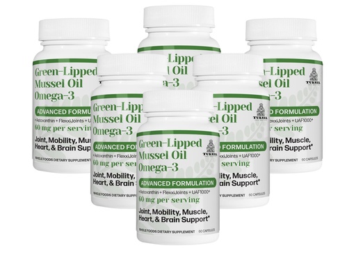 [BRSWYFIPAQFQE3TH] TURNER New Zealand Green-Lipped Mussel Oil, Essential Omega-3s, UAF1000+ Antioxidant, Astaxanthin, 6 Bottles, 360 Softgels