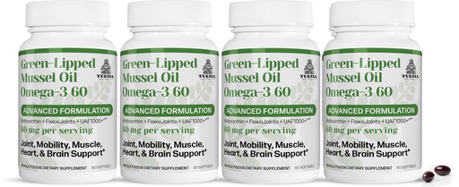[BRSWYBIDCEHBOCDP] TURNER New Zealand Green Lipped Omega-3 Mussel Oil, 53x Higher Potency with UAF1000+ Antioxidant, No Fishy Aftertaste, 4 Bottles, 240 Softgels