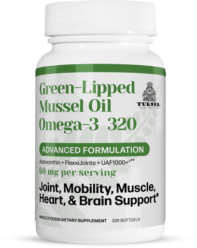 [BRSROGICOV5WYCLB] TURNER New Zealand Green Lipped Mussel Oil, UAF1000+ Super Antioxidant, No Fishy Aftertaste, 1 Bottle, 320 Softgels