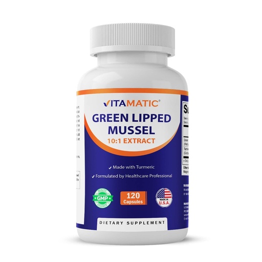 [BRSREGLQOEFQMDLU] Vitamatic Green Lipped Mussel Capsules with Turmeric – Plant-Based Botanical Extract – Vegetarian, Non-GMO, Gluten-Free – Herbal Supplement – 120 Veg Capsules
