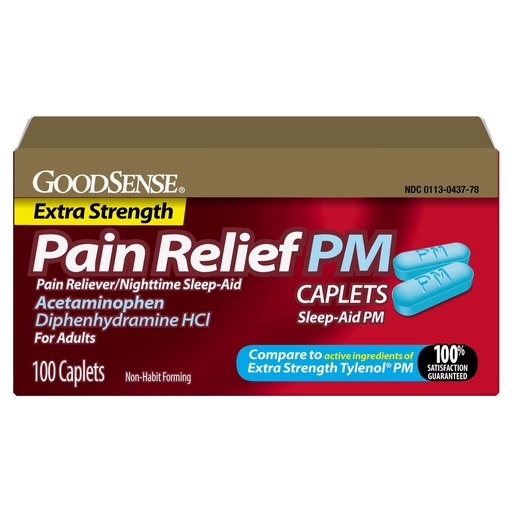[BRSRGHYCAQGRQ33H] GoodSense Acetaminophen PM, Pain Reliever Plus Nighttime Sleep Aid, Extra Strength, 100 Count
