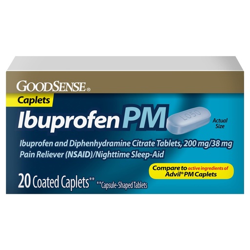 [BRSWI23ROAMQGHT2] GoodSense Ibuprofen PM, Ibuprofen 200 mg and Diphenhydramine Citrate 38 mg Tablets, Pain Reliever and Nighttime Sleep-Aid