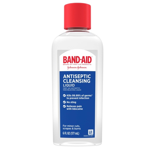 [BRSW2HDYCEHBMEQ3] BAND-AID Brand Antiseptic Cleansing Liquid, 6 Fl. Oz | Antimicrobial First Aid Wash for Infection Prevention, Wound Care of Minor Cuts, Scrapes & Burns, Pain Relief with Lidocaine