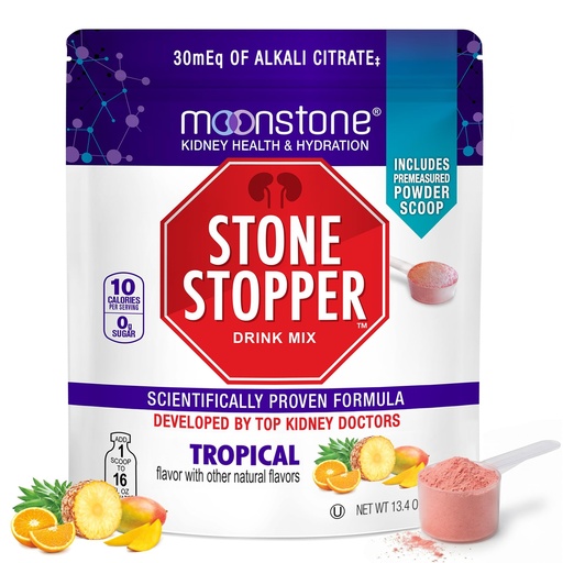 [BRSW2ZAQCEPRA3TB] Stone Stopper Drink Mix, Tropical, Kidney Stone Prevention, Calcium Oxalate Protector, Alkali Citrate Support, Developed by Urologists to Improve Hydration and Support Kidney Health, 30 Day Supply