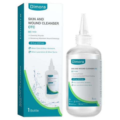 [BRSRAHYPA4HQAHTK] Dimora Skin and Wound Cleanser, OTC First Aid Antiseptic Cleanser,Moistening Absorbent Antibacterial Wound Dressings for Cuts, Abrasions, Lacerations, Burns, Skin Cleansing and Rinsing -8oz / 237mL