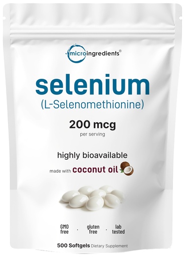 [BRSREYIOBAPRAELU] Micro Ingredients Selenium Supplements for Women & Men 200mcg, 500 Softgels with Coconut Oil | Essential Trace Mineral as Selenomethionine | Antioxidant for Energy, Heart, & Immune Support
