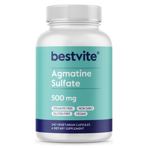 [BRSROATRA5YAEHL6] BESTVITE Agmatine Sulfate 500mg (240 Veg Caps) - No Stearates - Vegan | Non GMO - Gluten Free - Nitric Oxide Support*