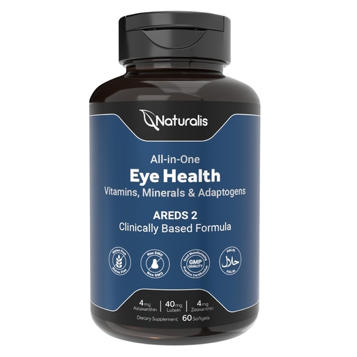 [BRSRAFDQCB6BYYLG] Naturalis Areds2 Clinically Based Eye Supplement | Lutein, Zeaxanthin, Astaxanthin, Bilberry, Blueberry, Cranberry & Grape Seed Adaptogen Blend | 60 Vision Essential Softgels