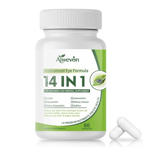 [BRSRGFA2DF7WGYDL] 14 in 1 Eye Vitamins Supplement for Vision & Eye Health – Lutein and Zeaxanthin Macular Support Formula for Clear Vision – Eye Supplements for Adults & Seniors, 60 Capsules
