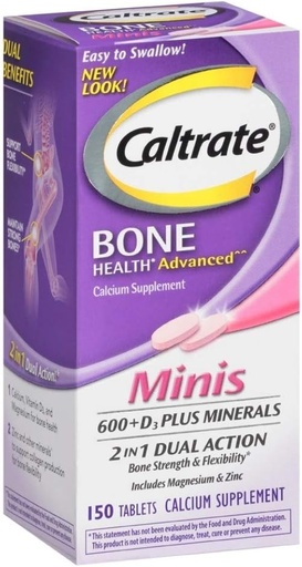 [BRSWICQ7BYHBCHA5] Caltrate 600+D3 Plus Minerals Mini Kaloriya və Vitamin D3 Təhlükəsizlik Mini Tablet, 600 mq, 150 Count (Böyük 3)