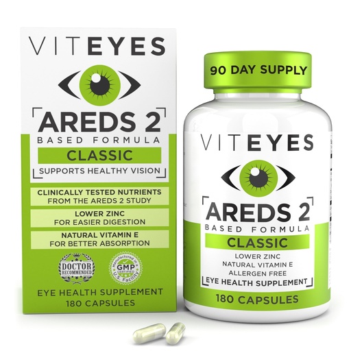 [BRSWIGL7BMOBQ2TE] Viteyes AREDS 2 Eye Vitamins, Classic Macular Support, Allergen Free Capsules, with Natural Vitamin E, Vitamin C, Zinc, Copper, Lutein & Zeaxanthin, Eye Doctor Trusted, Manufactured in The USA, 180 Ct