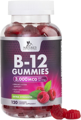 [BRSW2YARBMNGGYI7] Vitamin B12 Energy Gummies - 3000 mcg per Serving Extra Strength B 12 Gummy for Metabolism, Immune Support - Chewable Dietary B-12 Supplements, Natural Caffeine Free Gummy, Berry Flavor - 120 Gummies