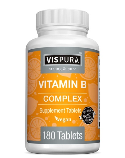 [BRSWYZYKBYIGK2A4] Vitamin B-Complex, 180 Vegan Tablets, All B Vitamins Including B12, B1, B2, B3, B5, B6, B7, B9, Folic Acid, for Stress, Energy and Healthy Immune System*, Natural Supplement Without Additives