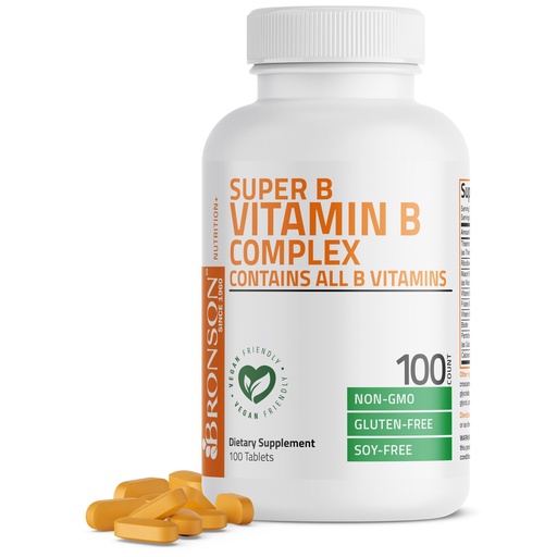 [BRSWIYT7DEDREFLG] Bronson Vitamin B Complex (Vitamin B1, B2, B3, B6, B9 - Folic Acid, B12), 100 Tablets