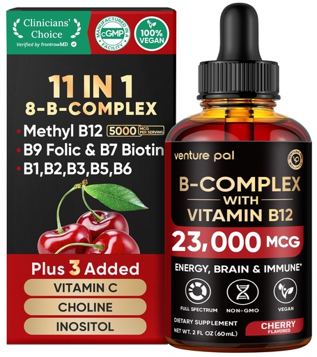[BRSRABQBC4HBYDYU] Venture Pal Vitamin B Complex Liquid Drops, B12 Methylcobalamin | B9 Folic | B1,B2,B3,B5,B6,B14 - Vitamin C, Choline, Inositol, Immune & Energy Metabolism, Brain & Heart Support