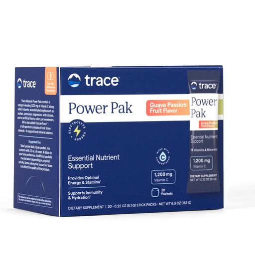 [BRSWKHAIBMFGEEQ6] Trace Minerals Power Pak Electrolyte Powder Packets 30-Pack 1200 mg Vitamin C Zinc Magnesium Guava Passionfruit Hydration Drink Mix for Immunity Energy and Recovery