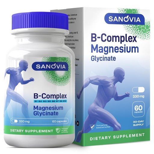 [BRSRGYD4BMPBAYL4] SANOVIA Vitamin B Complex Methylated with Magnesium glycinate - High Absorption Vitamin B12 1000 mcg Methylcobalamin