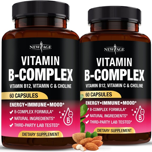 [BRSREHD5DJYBU3LD] Vitamin B Complex for Men & Women - Made in USA - B-Complex: B1, B2, B3, B5, B6, B7, B8, B9, B12 with Vitamin C, Choline, Inositol - Energy, Brain & Heart Support Supplement - 120 Vegan Capsules