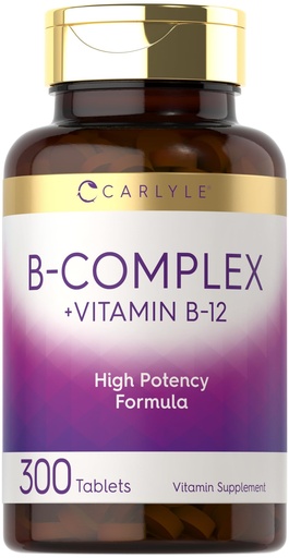 [BRSW2ZQPAB6QKHTK] Carlyle B-Complex Vitamin with B12 | 300 Tablets | High Potency Formula | Vegetarian and Non-GMO Supplement