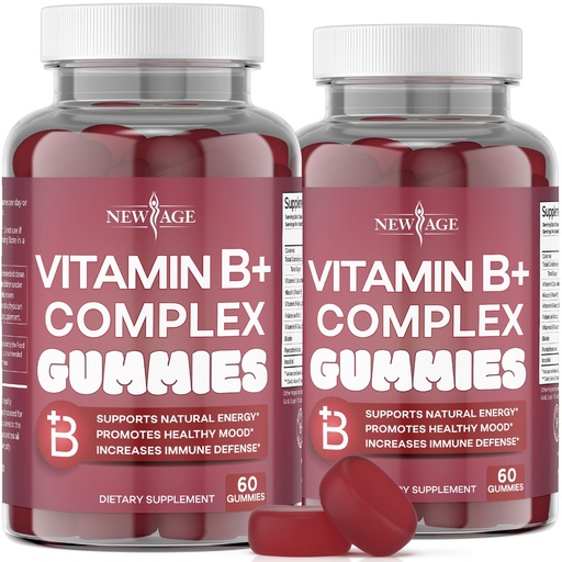[BRSW2YYEOYOWOCDH] NEW AGE Vitamin B Complex Gummies with Vitamin B3, B6, & B12 – with Biotin, Folic Acid & Vitamin C – Gluten-Free, Vegan, Made in The USA! (120 Count (Pack of 2))