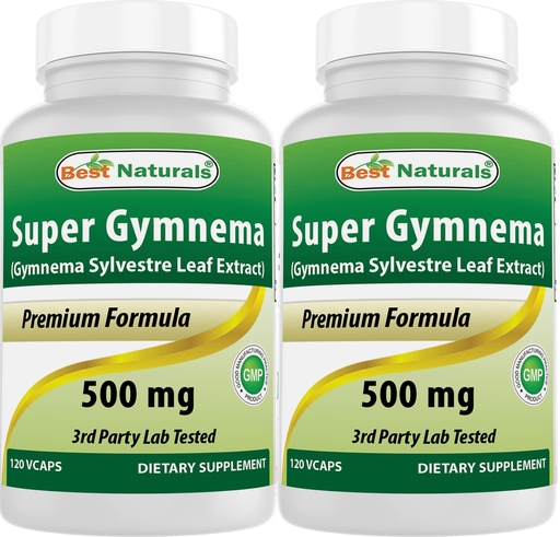 [BRSRMZYEOQCRYC3A] Best Naturals Gymnema Sylvestre Extract 500 mg 120 Vegetarian Capsules - Contains Minimum of 25% Gymnemic Acid (Pack of 2)