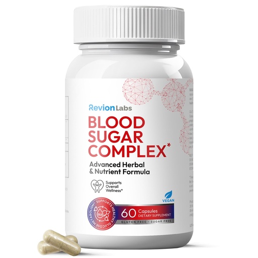 [BRSREBTYO5YA2FA4] RevionLabs Blood Sugar Complex Support Supplement - 20 Active Ingredients Formula with Herbs & Vitamins to Support Healthy Blood Sugar Levels Metabolism & Energy - Vegan Gluten-Free Sugar-Free Non-GMO