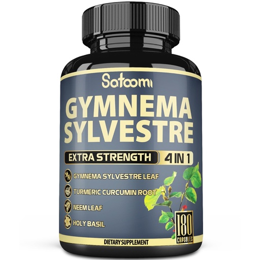 [BRSRAYIOA56R6H3L] Satoomi Pure Gymnema Sylvestre Capsules Extract - 180 Capsules of 6 Month - Blended with Neem Leaf, Holy Basil & Turmeric Curcumin Root
