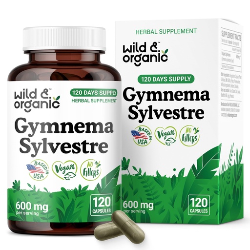 [BRSRAHA3BMMBUELP] Wild & Organic Gymnema Sylvestre Capsules 600 mg - Overall Support - Natural Gymnema Supplement - Gurmar Herb Powder - 120 Days of Supply - Vegan, No Fillers, Non-GMO - 120 Count