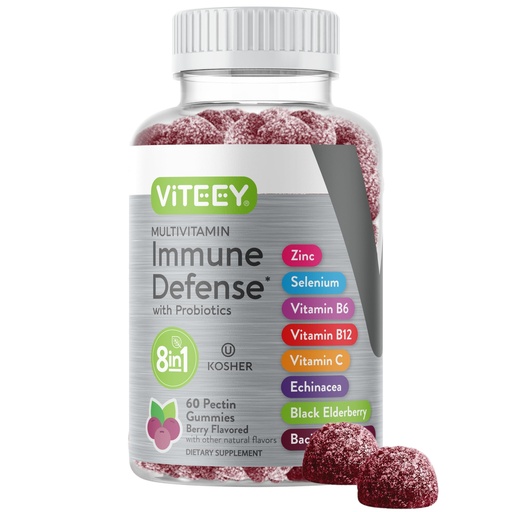 [BRSWYBIZCENROHTH] Viteey Multivitamin Gummies 8 in 1 Immune Support Supplement with Probiotics - Immune Boosters for Adults & Teens - Vegan, Gelatin Free, GMO Free - Chewable Berry Flavored Pectin Immune Defense
