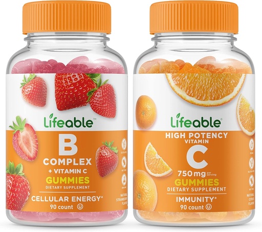 [BRSW2HQRAAIAEG3H] Lifeable B Complex + Vitamin C 750 mg, Gummies Sche - Great Tasting, Vitamin Supplement, Gluten Free, GMO Free, Chewable
