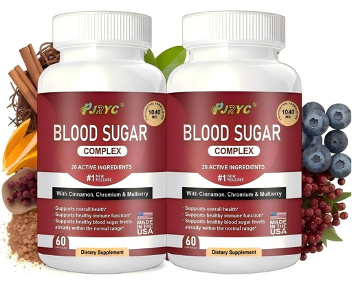 [BRSREGAPBBYGE23F] Blood Sugar Complex Supplement - Supports Healthy Blood Sugar Levels, All Natural with Cinnamon Bitter Melon Chromium Garlic Hibiscus Olive Leaf Mulberry Non-GMO - 120 Capsules