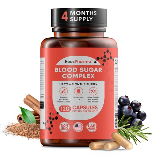 [BRSRACYPOQAWCYI6] Blood Sugar Complex, 120 Capsules, Up to 4 Months Supply with Cinnamon, Zinc, Cayenne Pepper Fruit, Chromium, Vitamin C,E, Biotin, Magnesium and Other